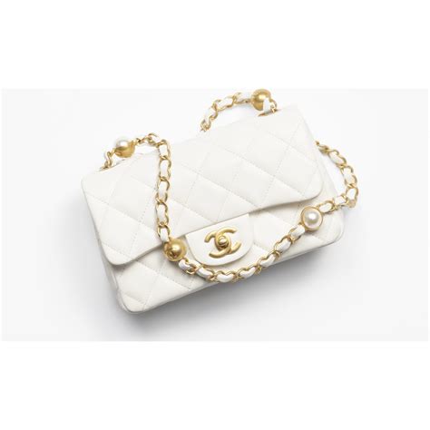 Mini flap bag, Lambskin, strass, imitation pearls & gold